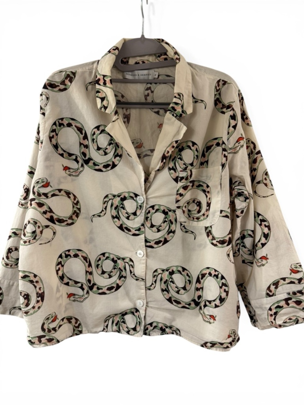 Desmond & Dempsey Snake Print Cotton Pajama Shirt - Size XL